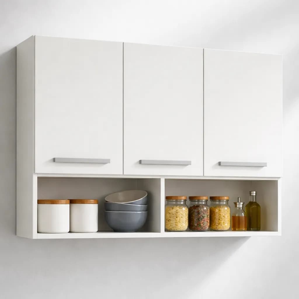 Armário Aéreo Cozinha 90cm 3 Portas Mila MDP Nicho Organizador
