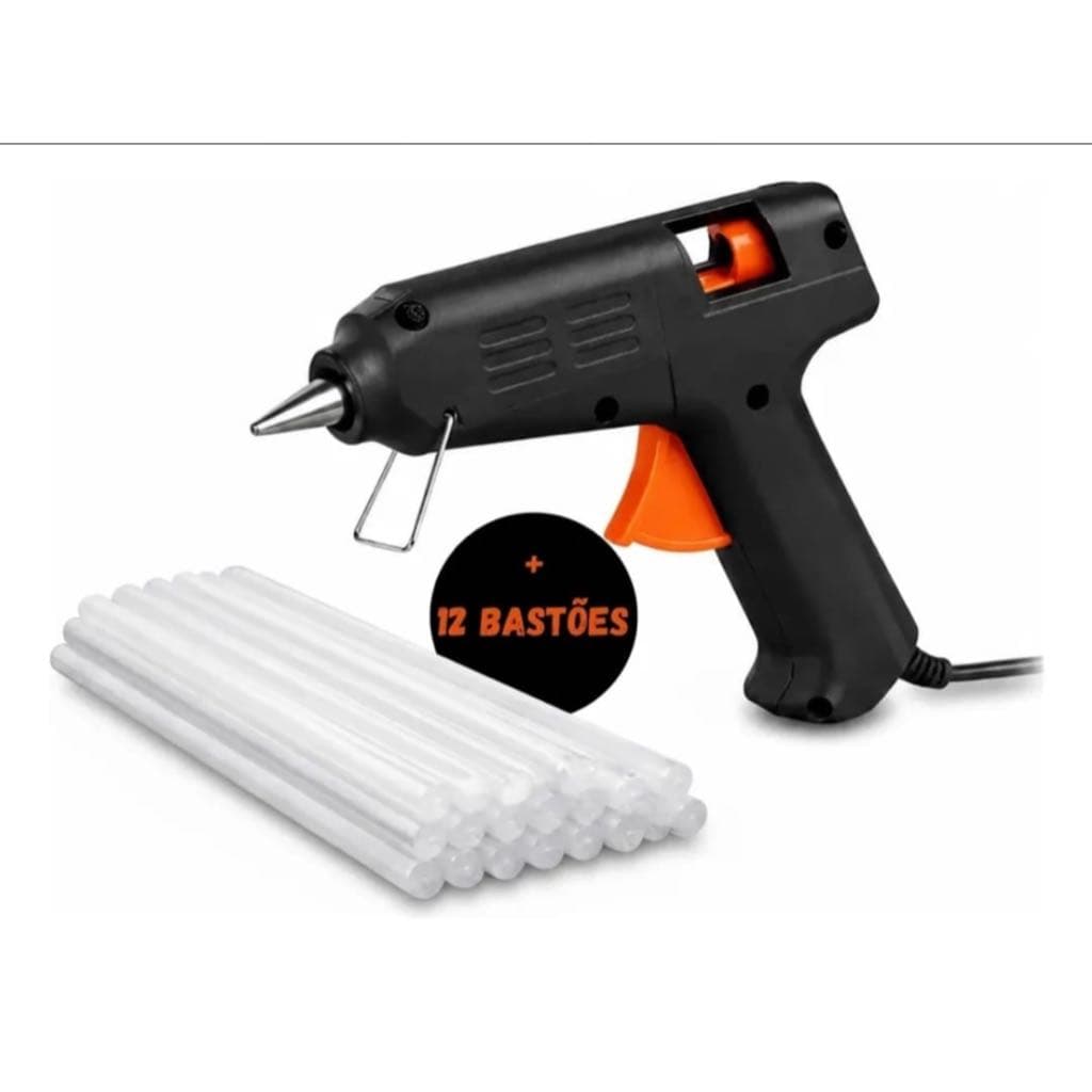 Pistola De Cola Quente 20w Com 10 Bastões De Cola Branca 0.07mm Bico Fino Preto 127/220v - 10Pcs