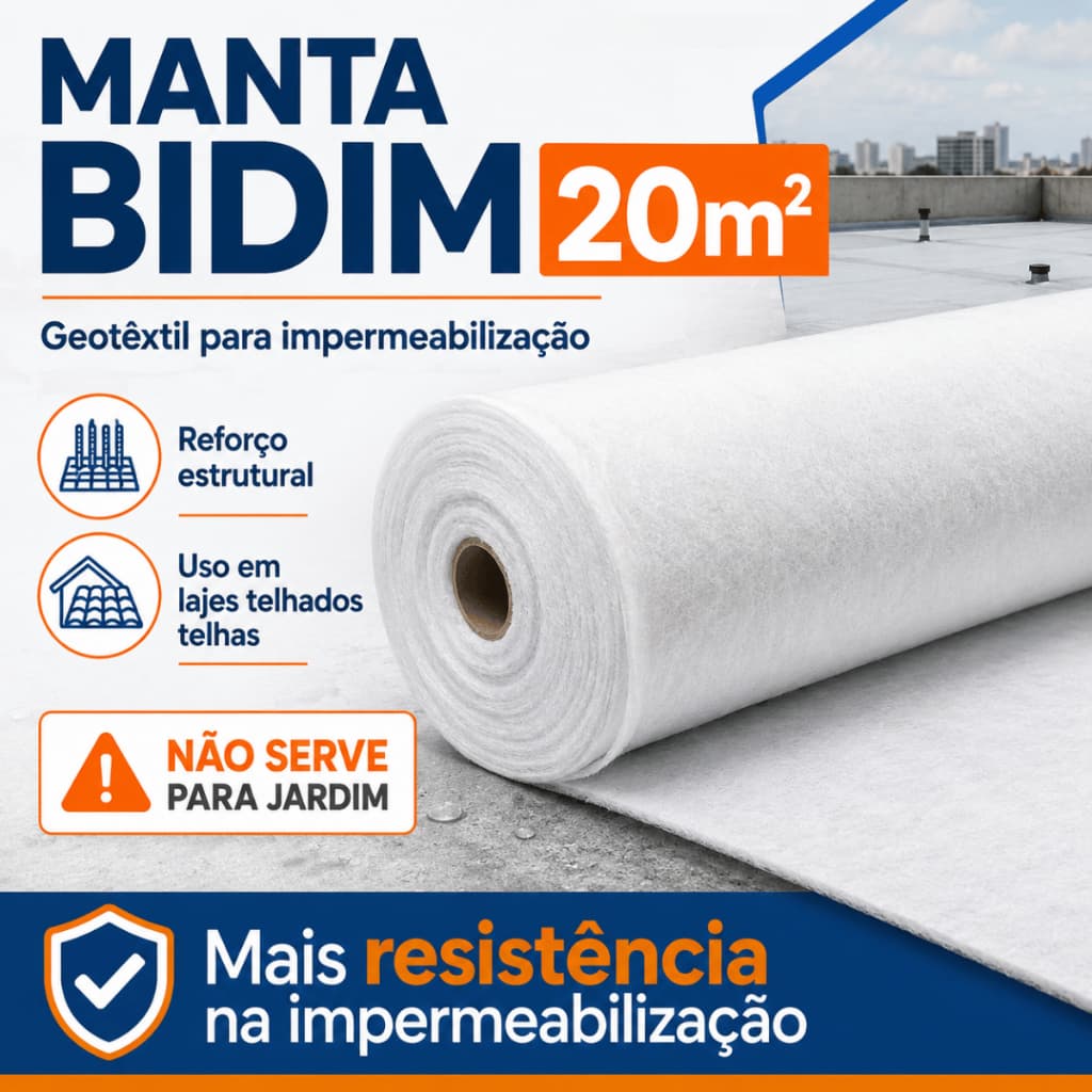Manta Bidim 20m² Geotêxtil Poliéster Para Manta Líquida Laje Telha Parede Trinca