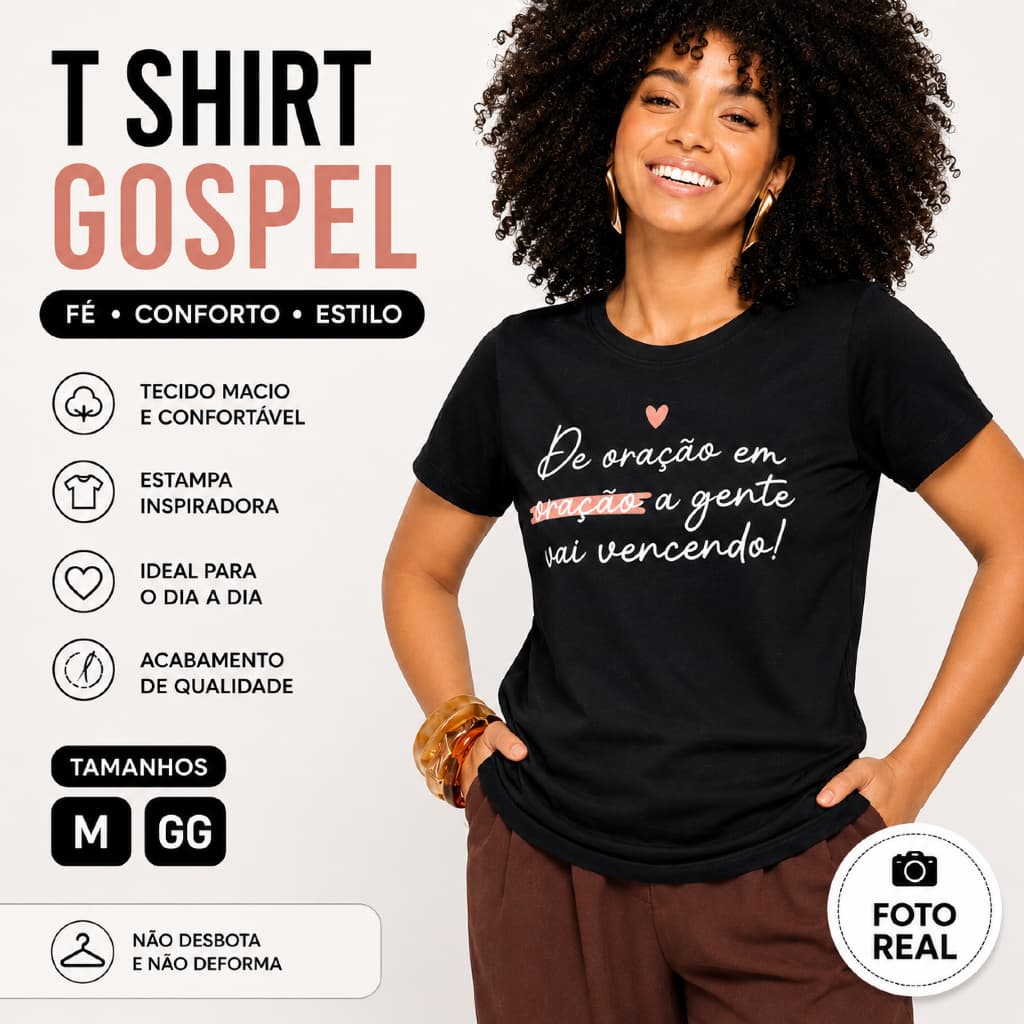 Tshirt Feminina Camiseta Frase Gospel Confortável Elastano Casual Estampada Tamanhos M Gg Plus Size