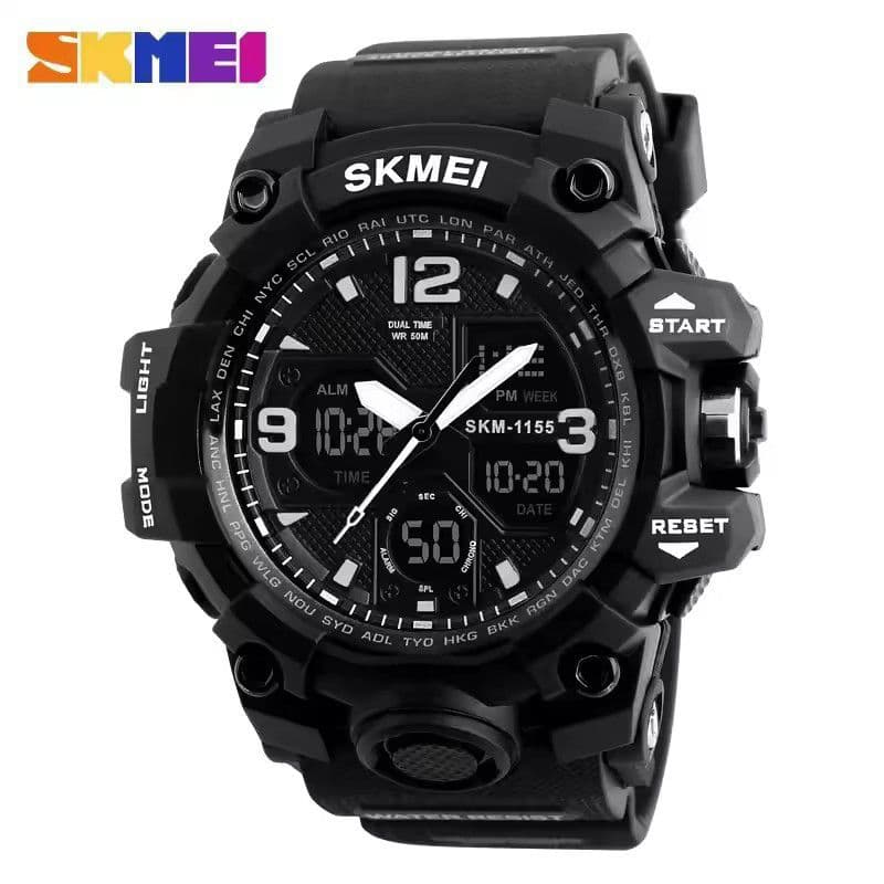 Skmei relógio esportivo 5bar, à prova d'água, display duplo, relógio de pulso masculino, esportivo,  digital, 1155b