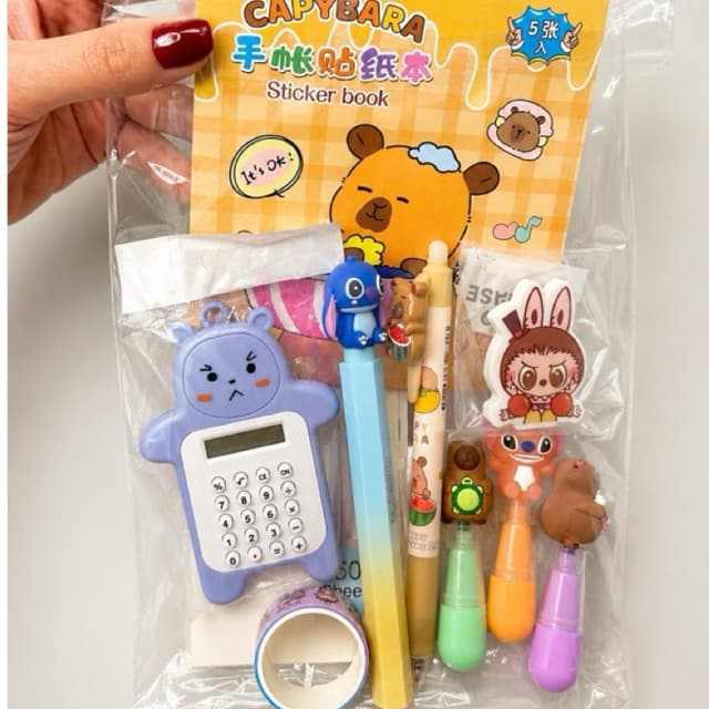 Acessórios Escolares Kawaii 10 Itens Papelaria Fofa para Crianças e Adultos