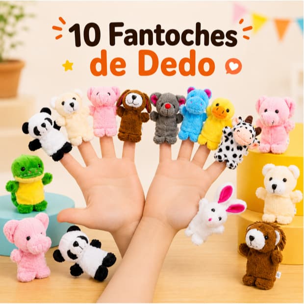 Kit 10 Fantoches de Dedo Animais em Pelúcia – Dedoches Educativos Contação Histórias e Imaginação