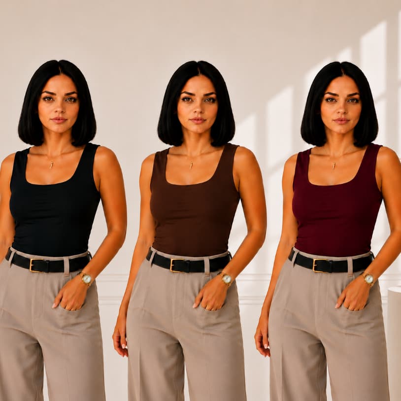 KIT 3 Blusa Feminina Regata Decote Quadrado  Reta Casual Tendencia Suplex  Moda Feminina Gringa Básica Verão Blusinha