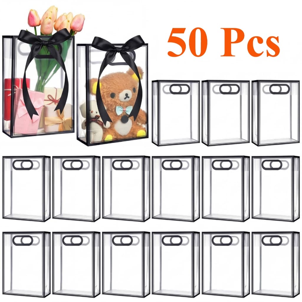 Sacolas de Presente Plástica Transparente Fosca com Borda Decorativa para Lembrancinhas Casamento Festa e Dia dos Pais