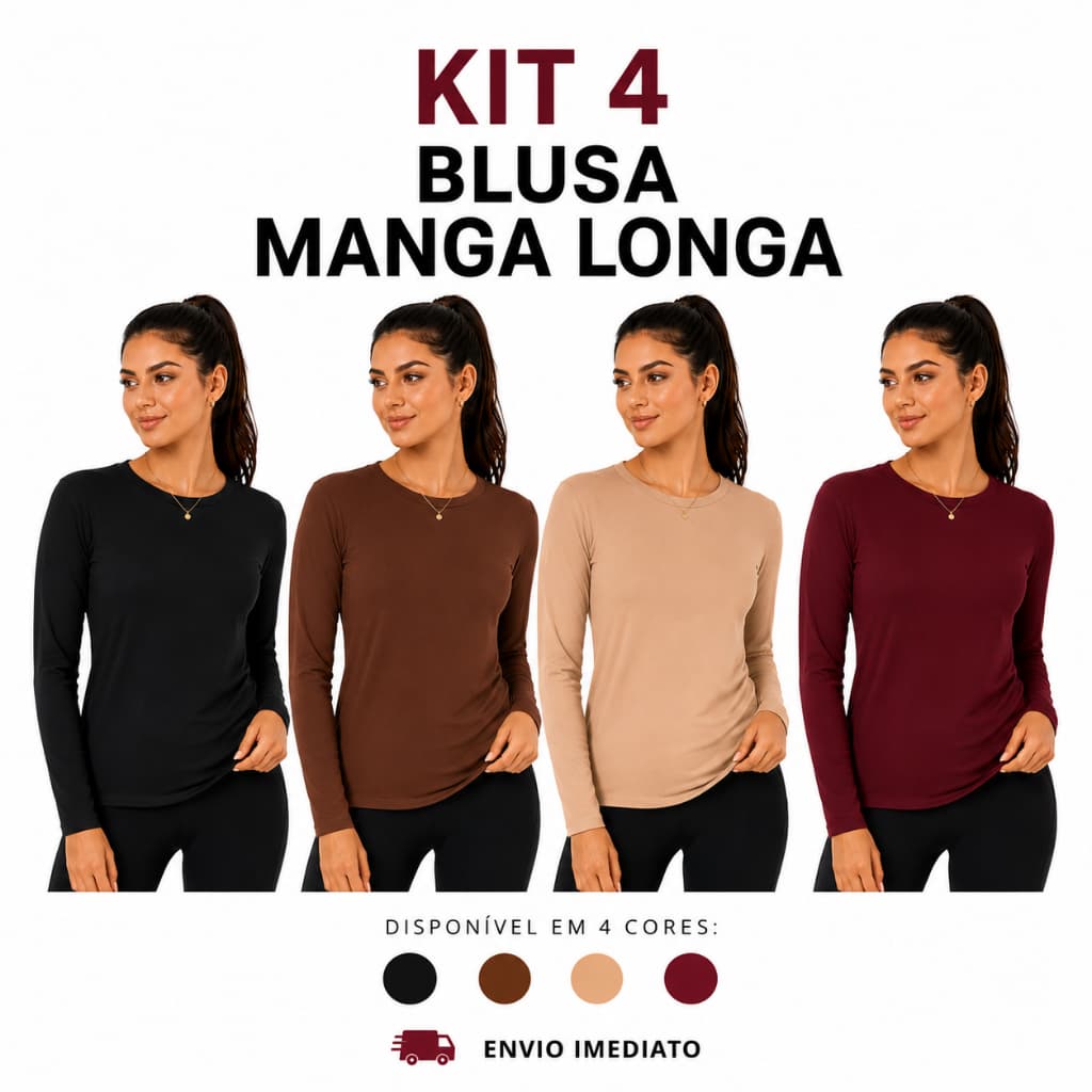 Kit 4 Blusa feminina Manga Longa Lisa Canelado Premium Inverno