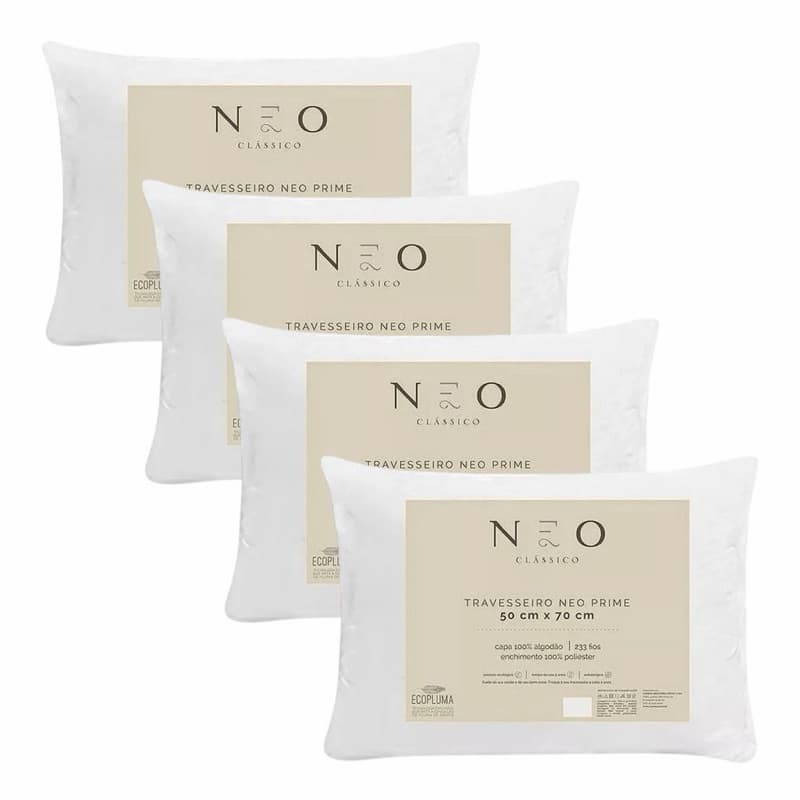Travesseiro Neo Prime 50x70cm Toque de Pluma | Suporte Firme | Antiácaro e Antialérgico | Lavável e Não Deforma 💤