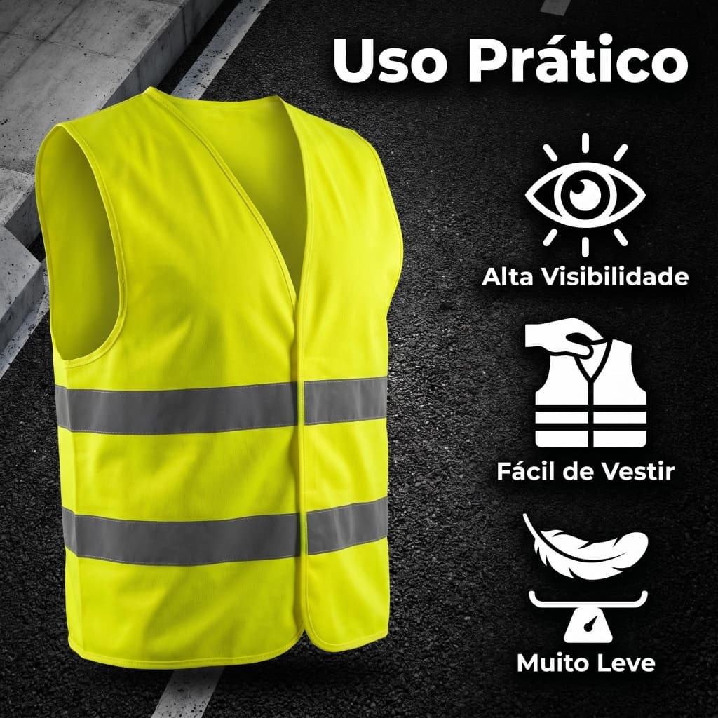 Colete de Segurança Refletivo Alta Visibilidade Uso Diário Resistente