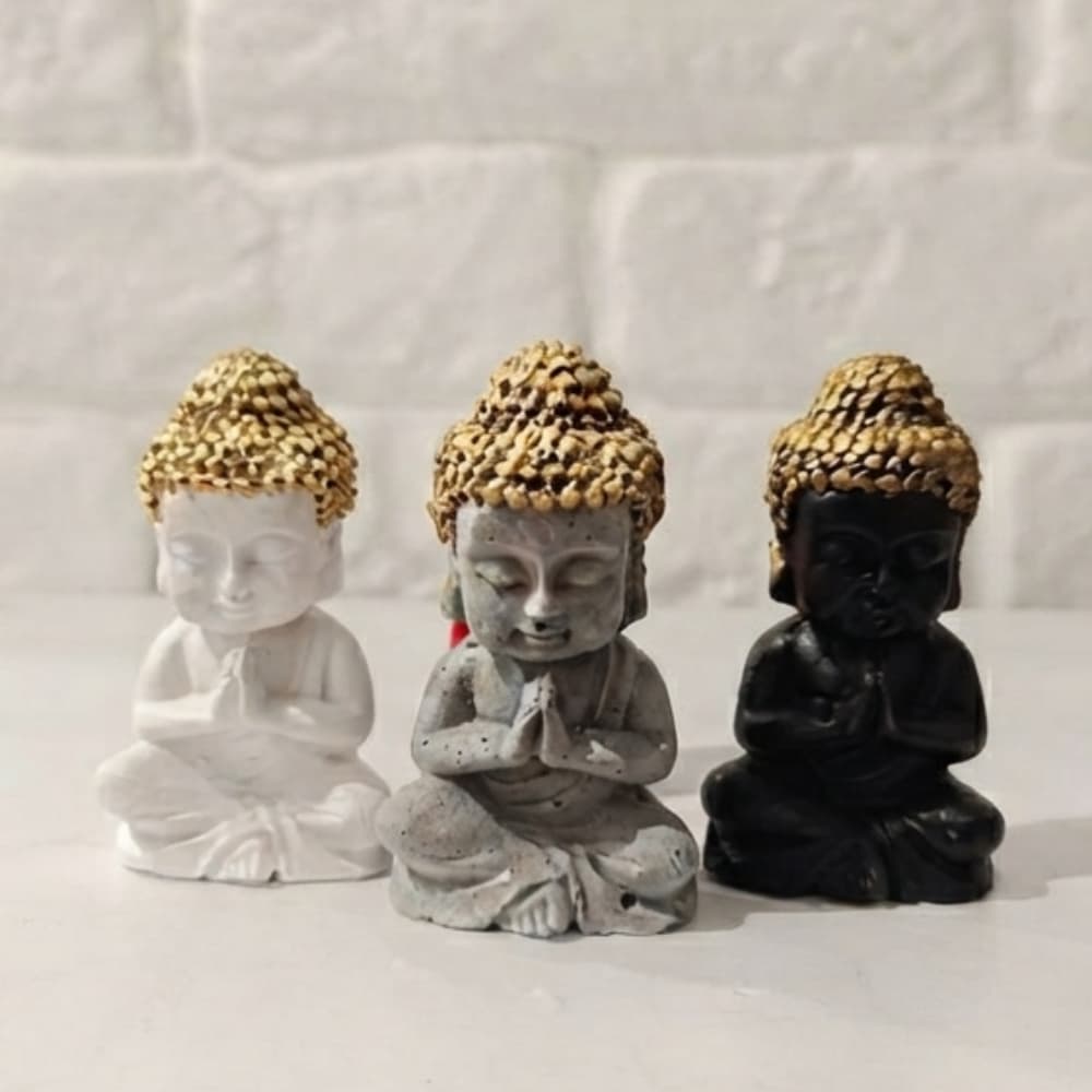 Kit 3 Mini Budas Decorativos Estátuas Escultura Zen Decorativas Sala Escritório Yoga