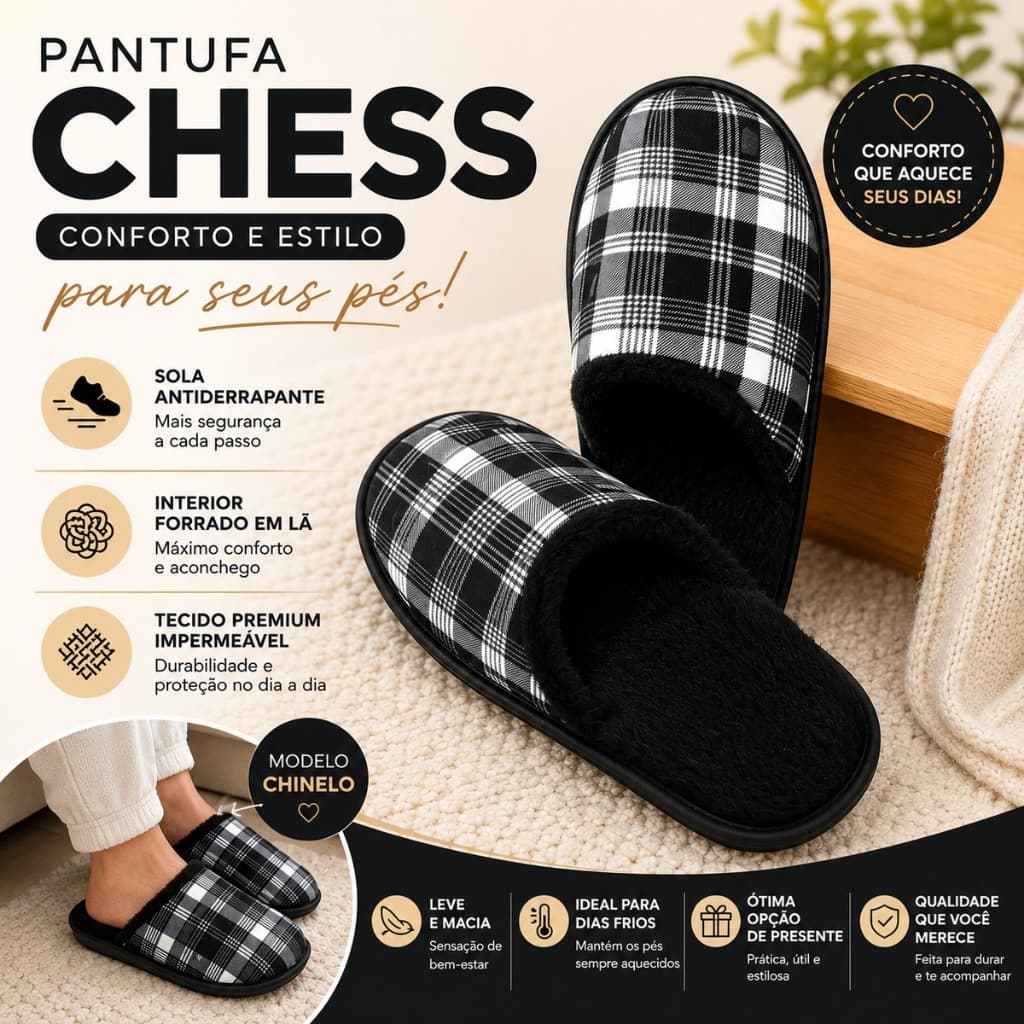 Pantufa Premium Masculina Chess Adulto & Infantil