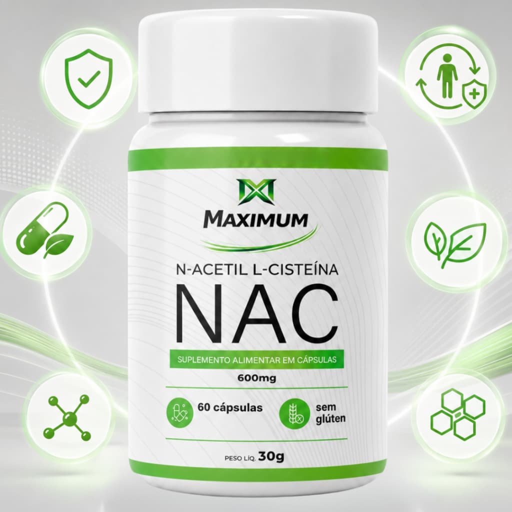 Nac N-acetilcisteína 600mg 60 Cápsulas Maximum Original Aminoácido Suplemento Alimentar