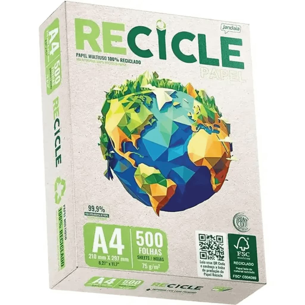 🌱 Papel Sulfite A4 Reciclado Jandaia 75g | Resma com 500 Folhas | Impressão e Escritório