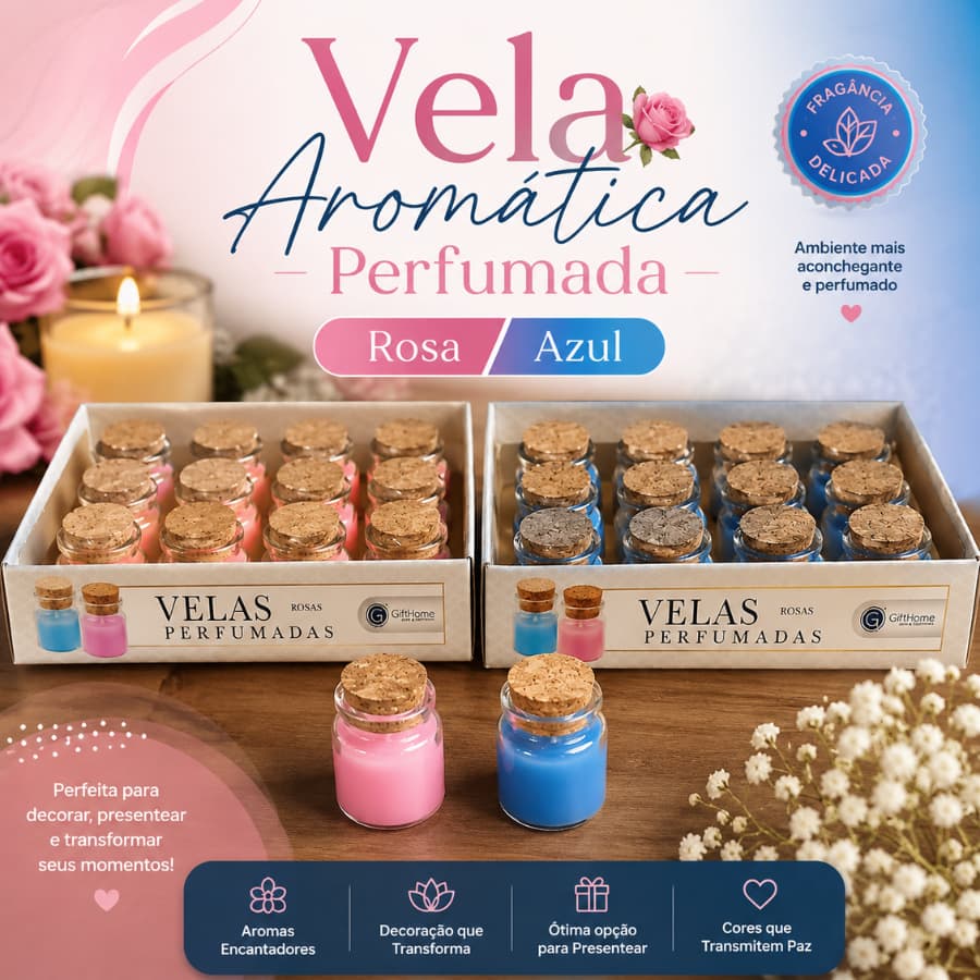 Vela Aromática Perfumada Rosa / Azul
