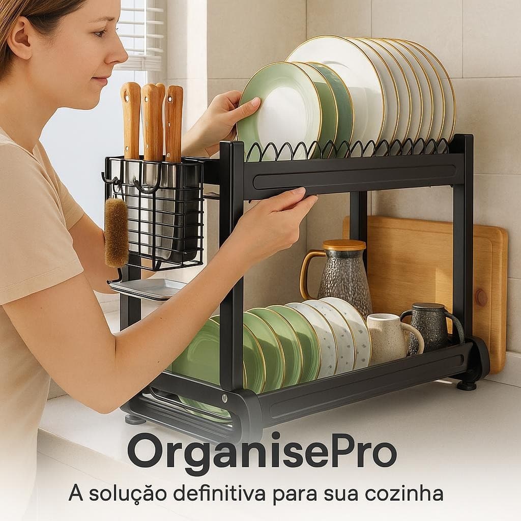 Escorredor de Louças 2 Andares Metal Preto Fosco Multifuncional