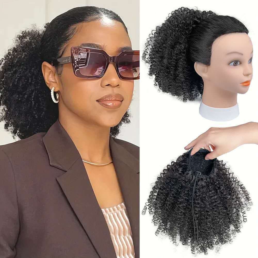 Aplique Rabo de Cavalo Cacheado Afro  25cm Com Regulador e Pentes 0086