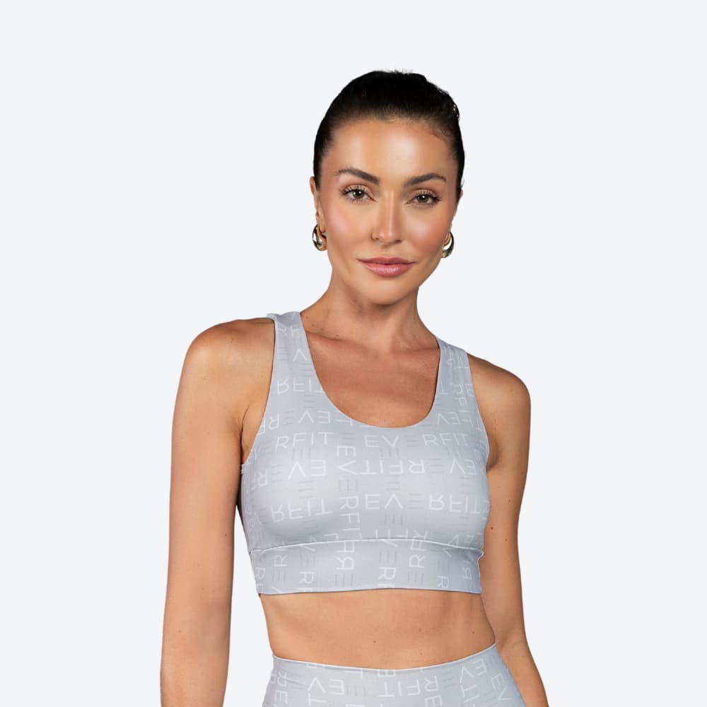 Top Fitness Academia Corrida Feminino Lettering Poliamida Modelagem Anatômica