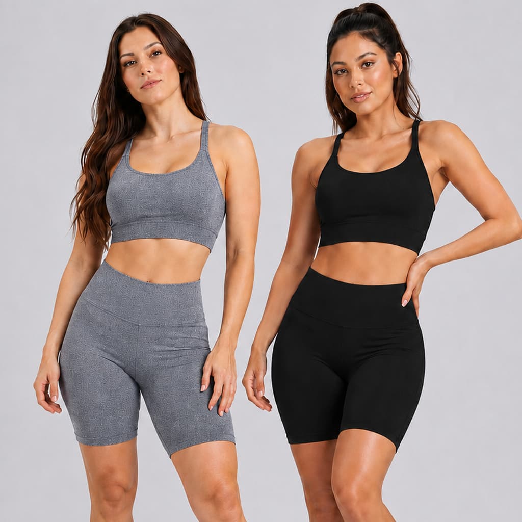 Conjunto Academia Top E Bermuda Cos Alto Fitness Ciclista  Roupas Feminina