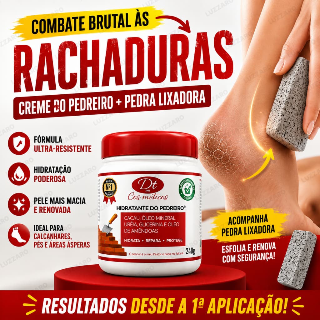Creme de Pedreiro Para os Pés 500g Hidratante Ureia Calcanhar Rachado + Pedra Pomes