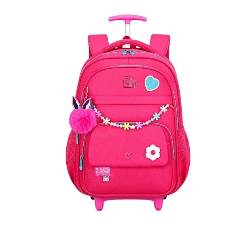 Mochila Escolar De Rodinhas Infantil Menina Chaveiro Pompom
