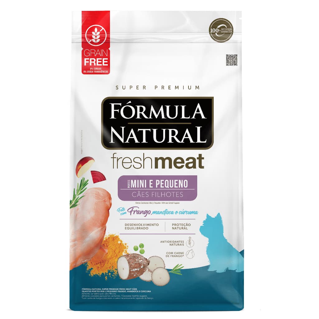 Ração Fórmula Natural 1kg Super Premium Fresh Meat Cães Filhotes Portes Mini e Pequeno Frango, Mandioca e Cúrcuma