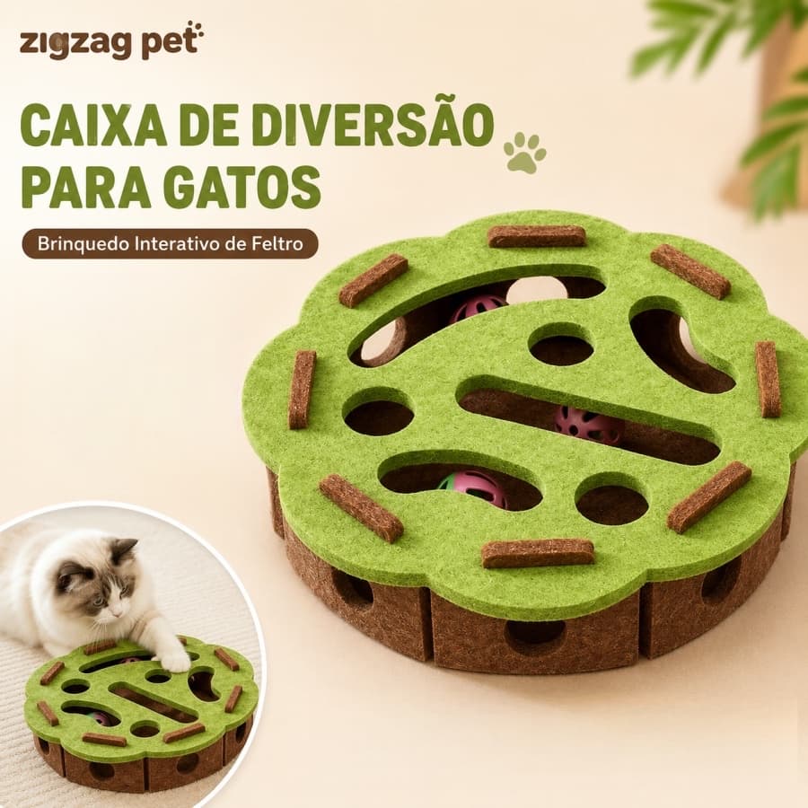 Brinquedo Interativo para Gatos Redondo em Feltro com Bolinhas e Guizo Labirinto Antiestresse Verde 30cm