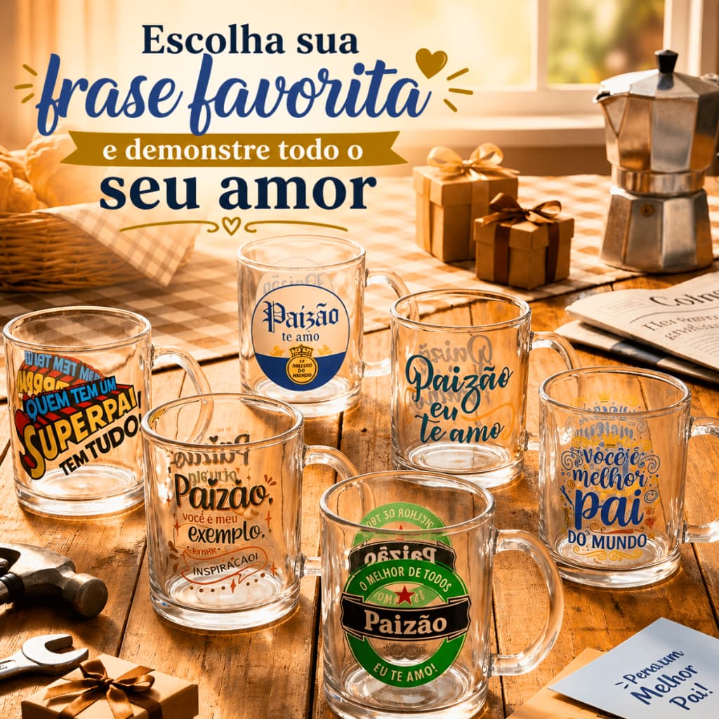 Caneca Personalizada Frase Presente Dia Dos Pais Vidro 320ml