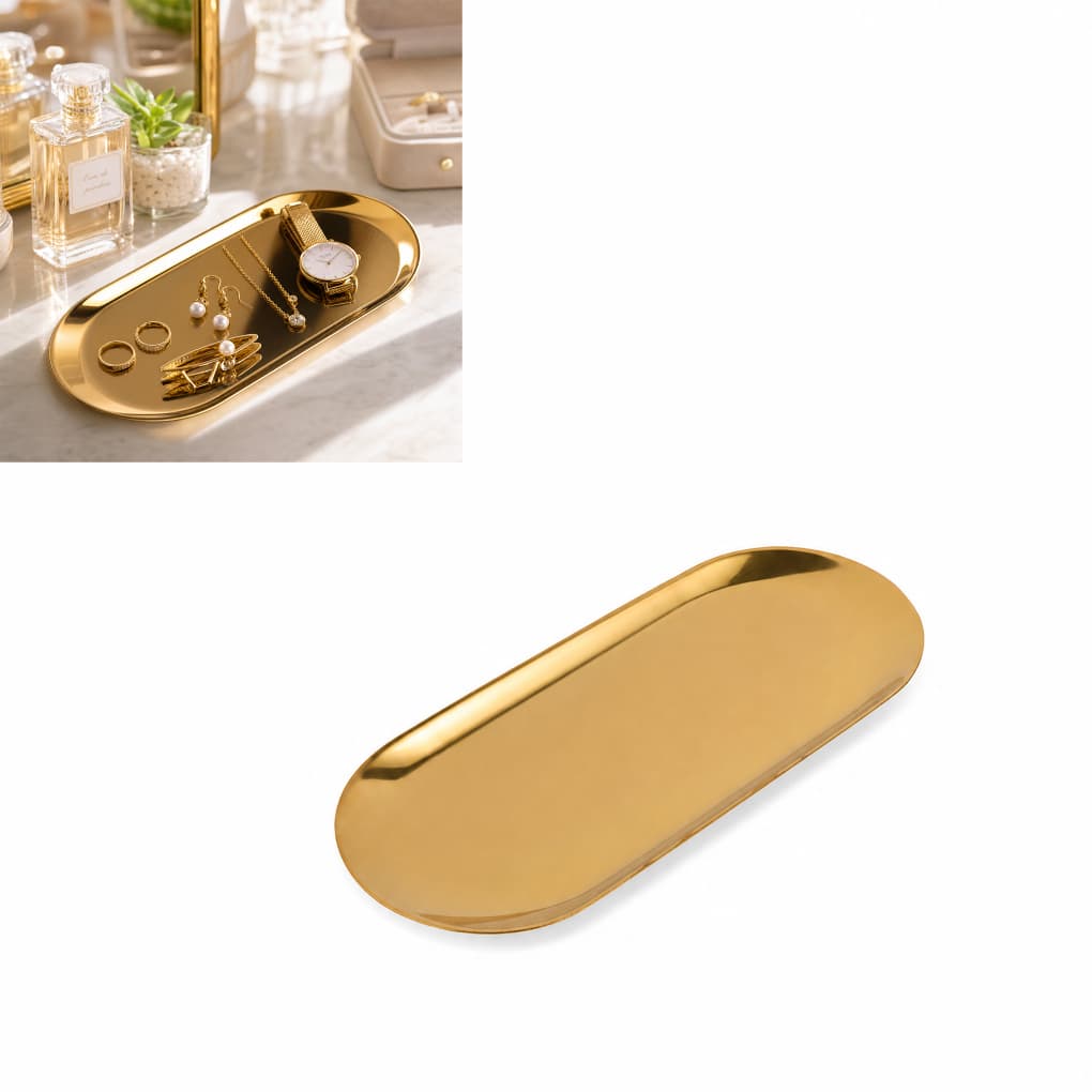 Bandeja Aco Inoxidavel Luxo Decorativa para Joias Alimentos Dourado