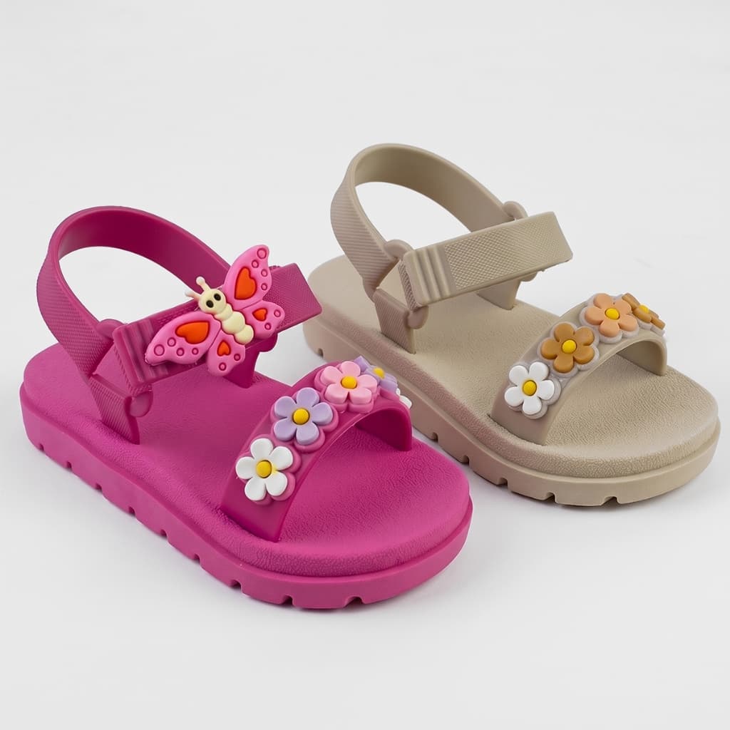 Kit 02 sandália infantil menina Antiderrapante Papete Escolar Delicada Leve Calce Facil Flor