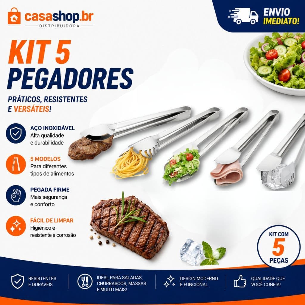 Kit 3 / 4 / 5 Pegador Inox Para Self Service Servir Universal Carne Massas Saladas Frios E Gelo