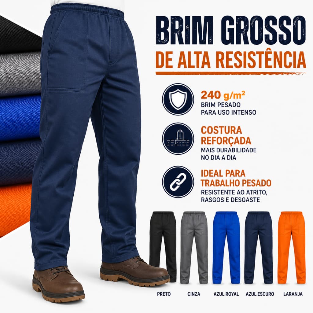 Calça De Uniforme Brim Grosso Misto em Poliéster e Algodão Básica Muito Resistente e Durável