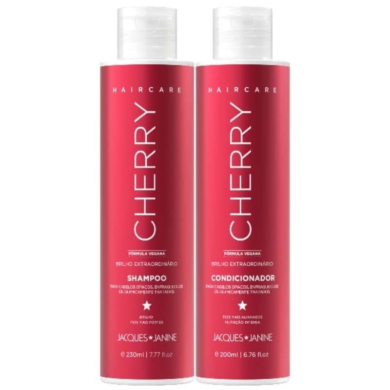 Kit Jacques Janine Haircare Cherry – Shampoo 230ml + Condicionador 200ml | Brilho Extraordinário | Fórmula Vegana