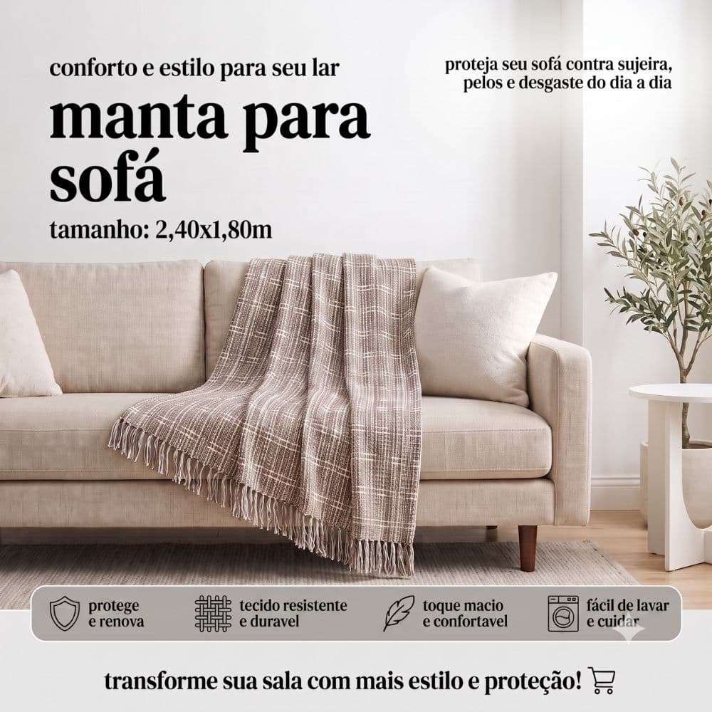Manta para Sofá Grande Tijolinho Gigante 2,40x1,80 Capa Tecido Premium 100% Algodão