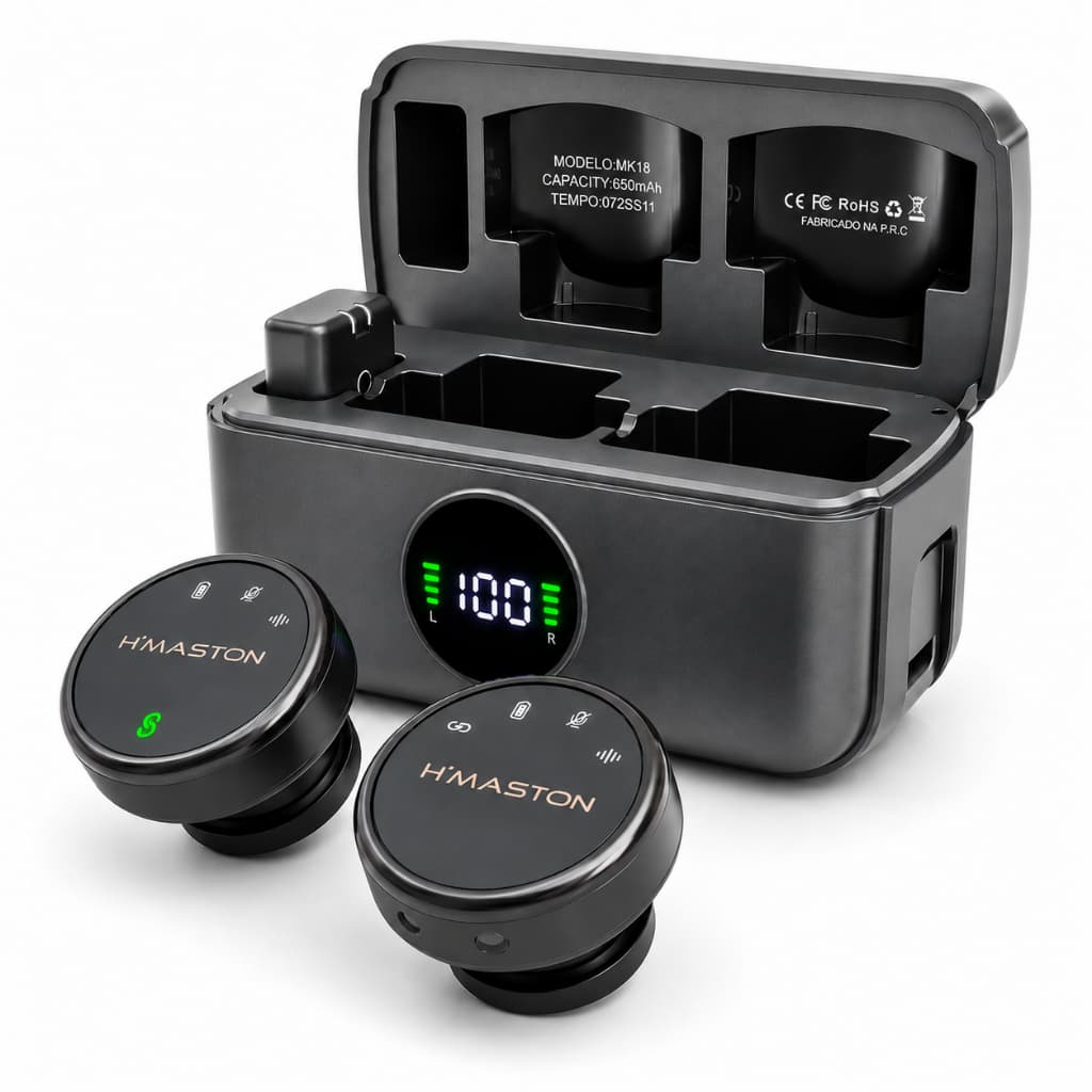 Microfone de Lapela Sem Fio H'maston MK19 Profissional Conector TIPO-C 2 em 1 Redução Ruído ENC