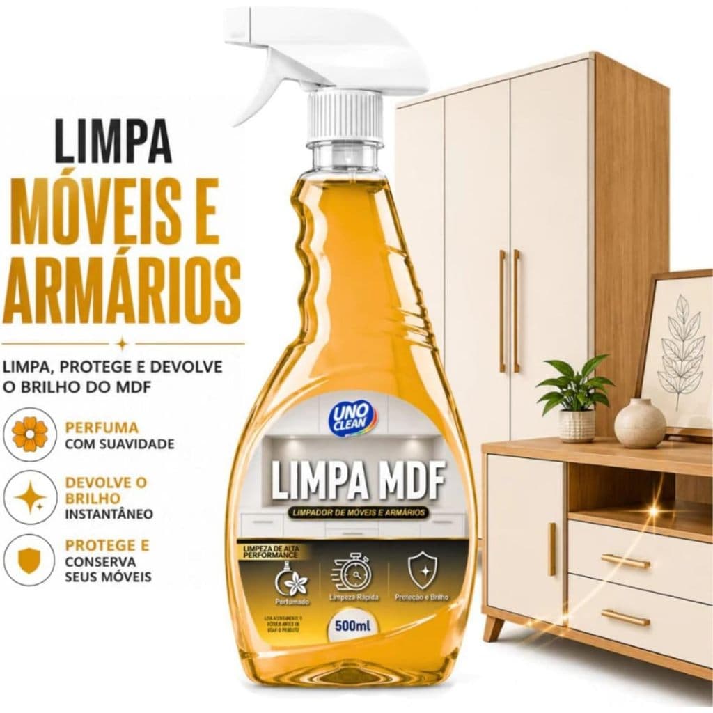Limpa MDF 500ml Spray Perfumado Limpeza Rápida Móveis Armários Remove Sujeira Gordura Sem Danificar lustra móveis