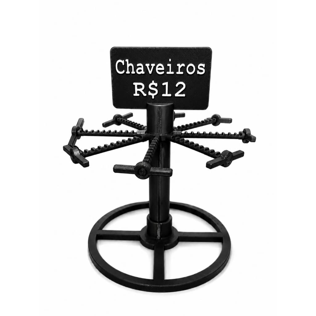 Expositor Giratório para Chaveiros 8 Ganchos Organizador de Balcão Porta 80 Chaveiros para Papelaria Loja com trava