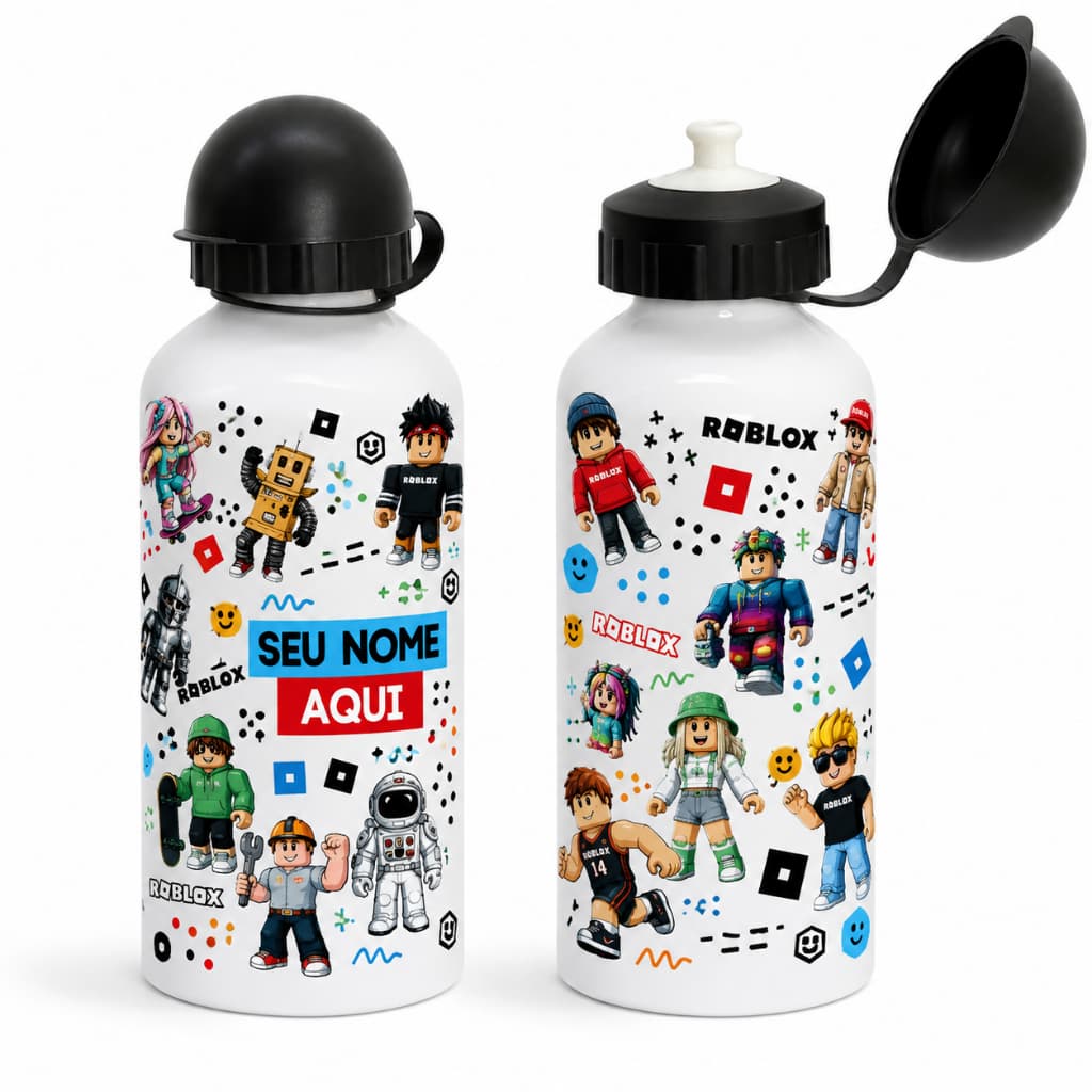 Garrafinha Squeeze Aluminio 500ml Roblox Personalizada com o Nome