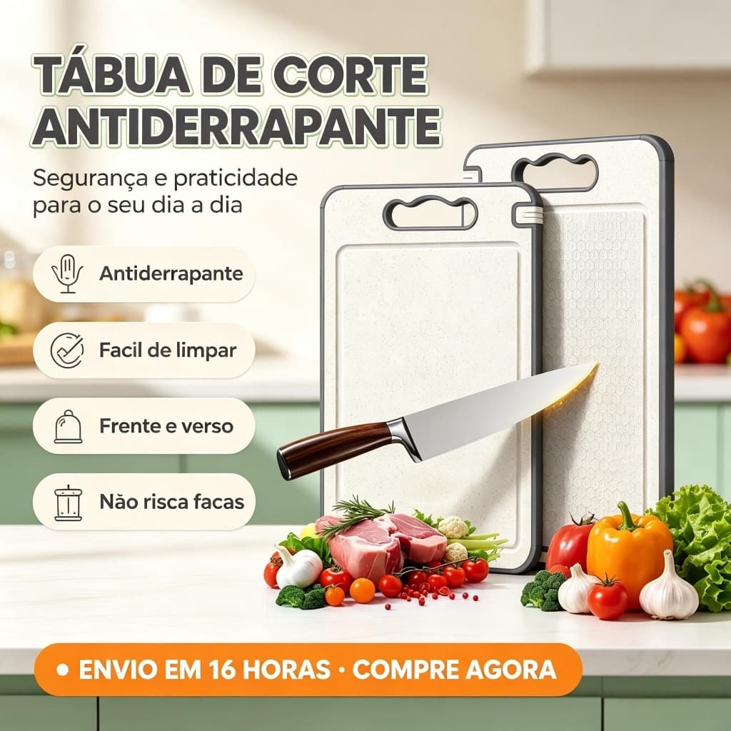 Tábua de Corte Dupla Face Inox e PP – Higiênica, com Afiador e Alça, Para Carnes e Legumes S2
