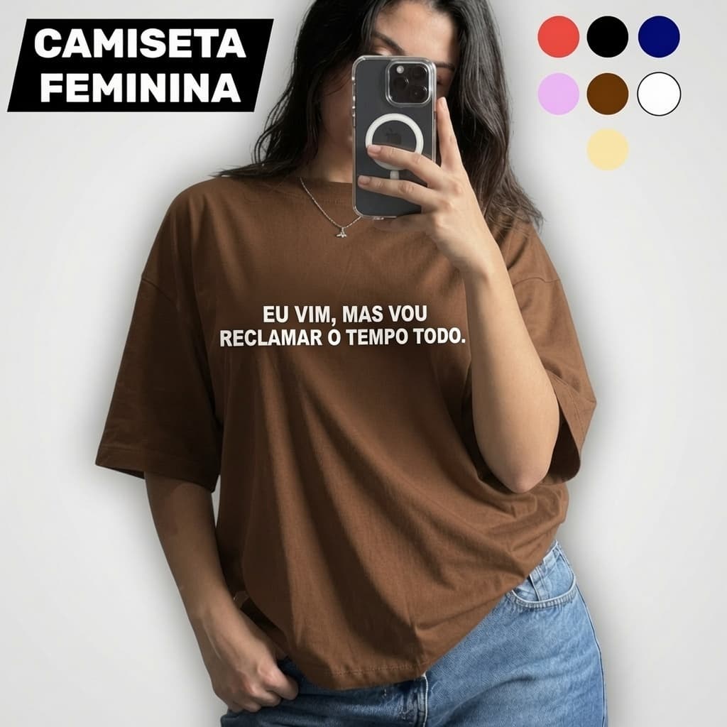 Camiseta Feminina Oversized Vermelha Frase Engraçada Algodão