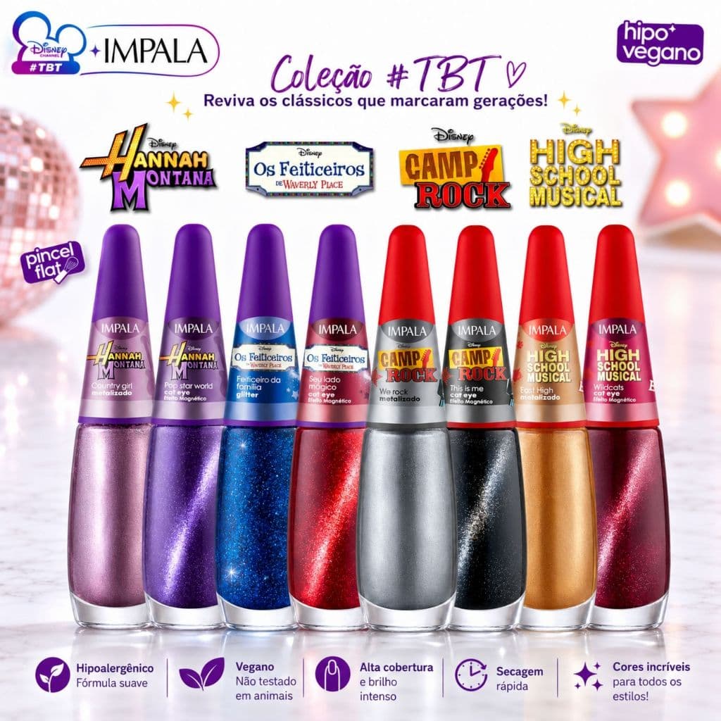 Kit 8 Esmaltes Impala Disney Magnético Metálico 7,5ml Coleção Completa Esmalte Atacado