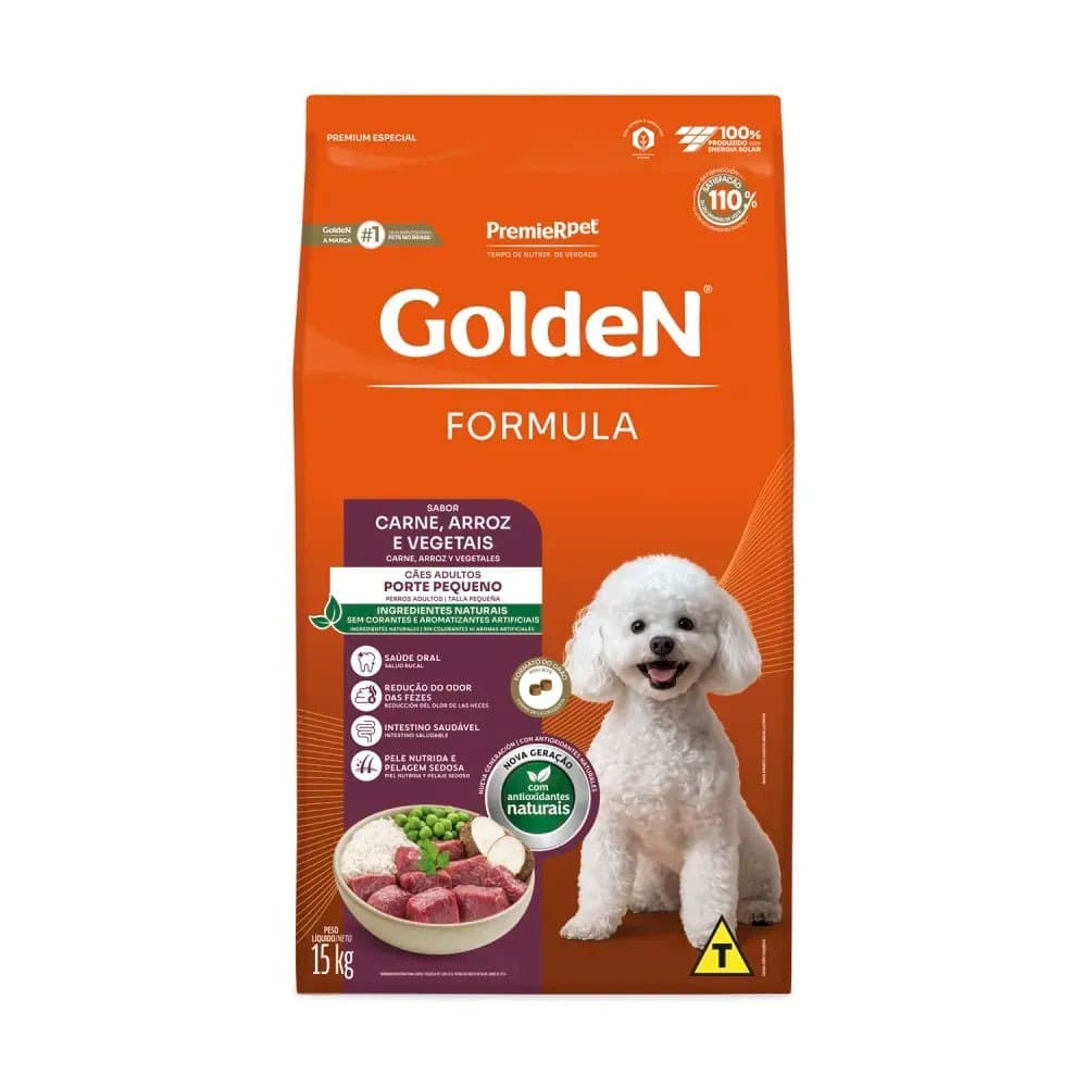 Ração Golden Formula Mini Bits Cães Adultos Raças Pequenas Carne e Arroz 15kg