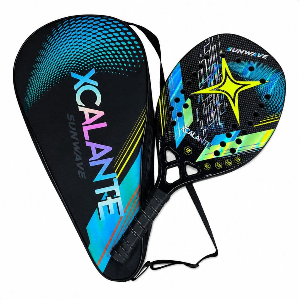 Raquete Beach Tennis Xcalante Carbono 3K 22mm EVA Soft com Capa Overgrip Munhequeira Intermediário