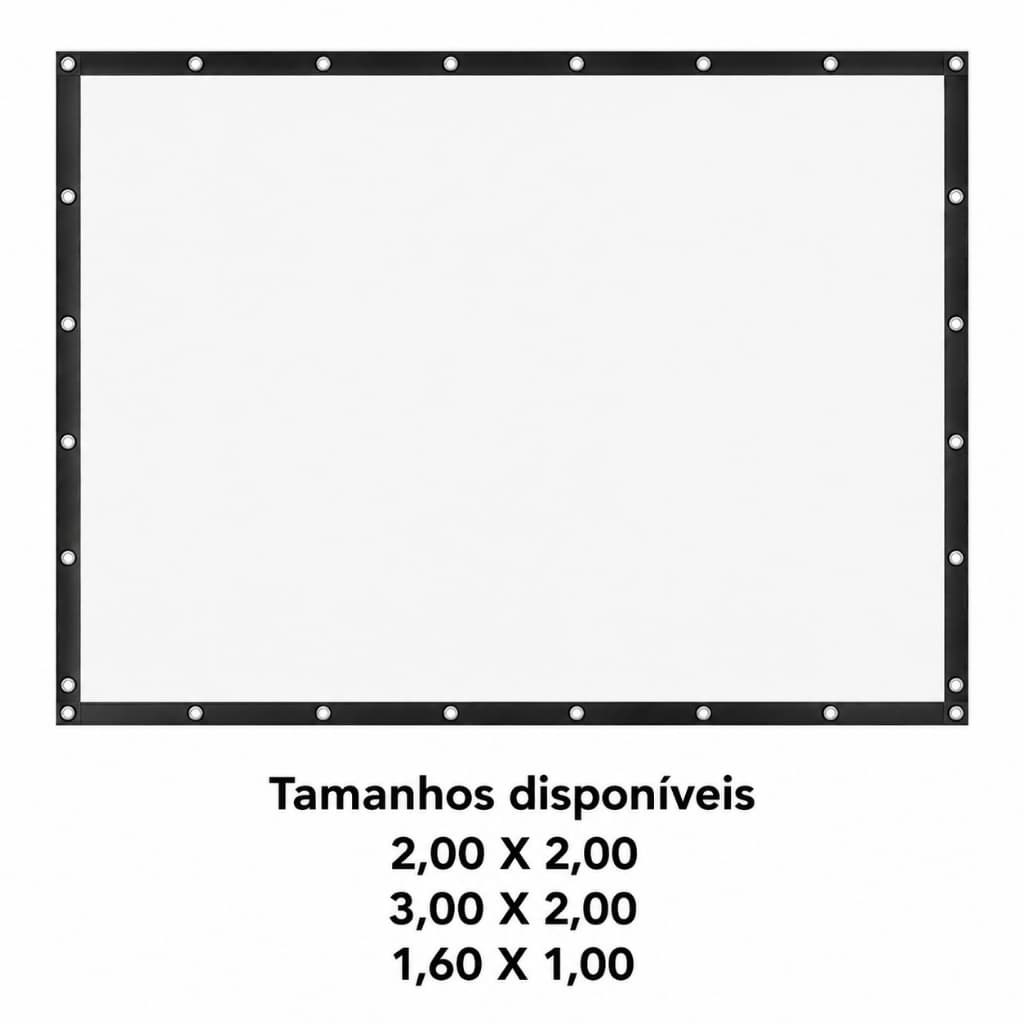 Telão De Lona Branca Fosca Para Projeção Datashow Com Ilhós e Bordas Pretas / 2,00X2,00 / 3,00X2,00 / 1,60X1,00 /