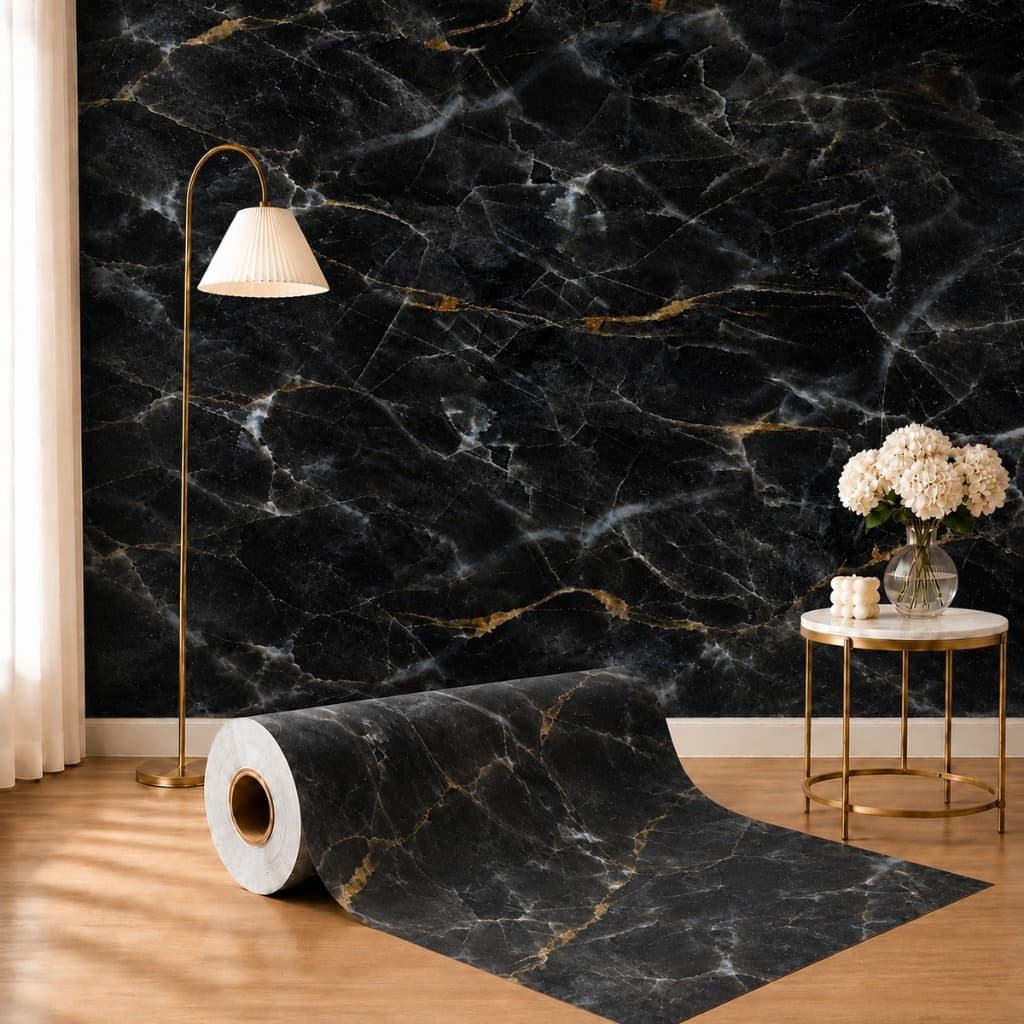 Papel de Parede Adesivo Mármore Preto 3D Lavável Autocolante Sala Quarto Cozinha Decoração