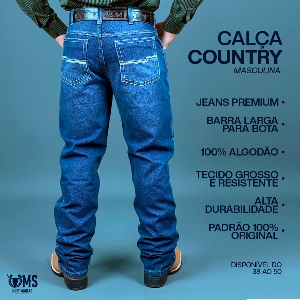 Calça Jeans Masculina Country Barra Larga Para Bota Jeans Grosso Premium 38 ao 50