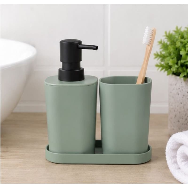 Kit Banheiro Lavabo 3 Peças Premium Minimalista Porta Sabonete Líquido Dispenser Escova e Saboneteira Luxo