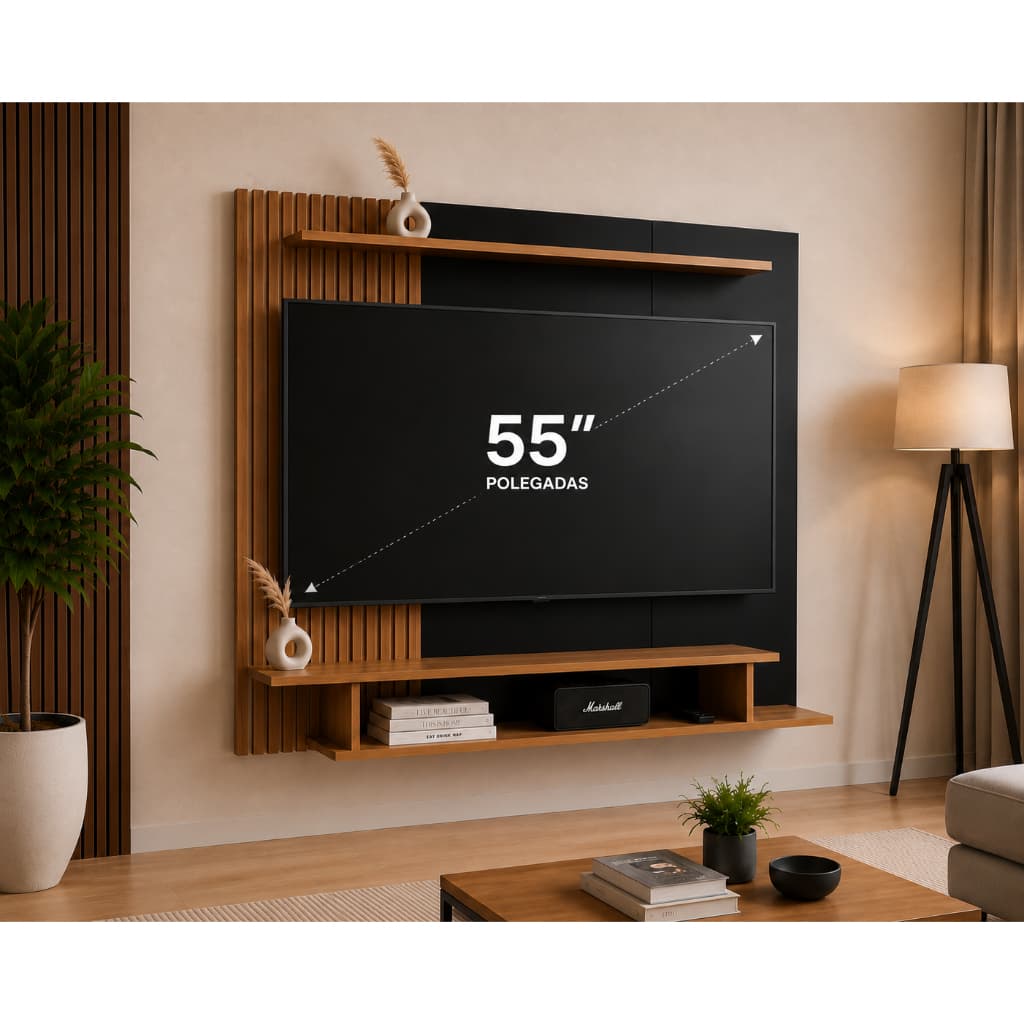 QUEIMA DE ESTOQUE! Painel de TVs de 43 até 60 Polegadas Com Prateleira, Rack Suspenso Design Moderno Para Sala e Quarto