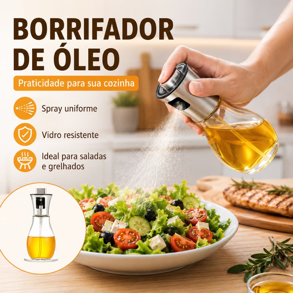 Galheteiro Spray Vidro 200ml Óleo Azeite Vinagre Dispenser Temperos Borrifador Cozinha