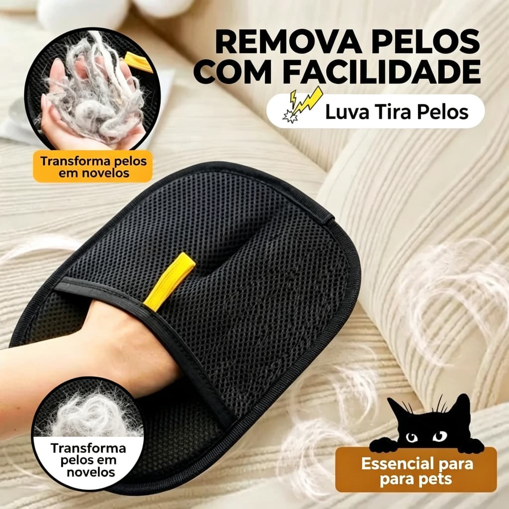 Luva Tira Pelos Dupla Face Eletrostática para Cachorro Gato Roupas Sofá