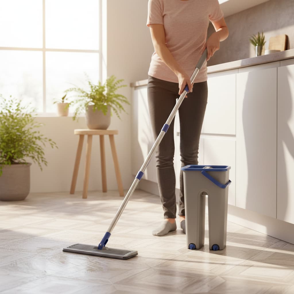 Rodo Flat Mop 2 Refis Cabo Ajustável Balde Lava Seca Alta Absorção