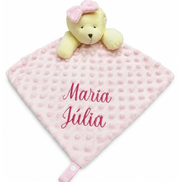 Naninha Pipoquinha COM NOME - URSA - de Plush Manta Pipoquinha - URSINHA com prendedor de chupeta
